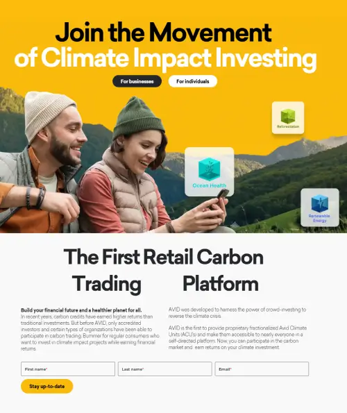 Homepage content for AVID, a climate finance company