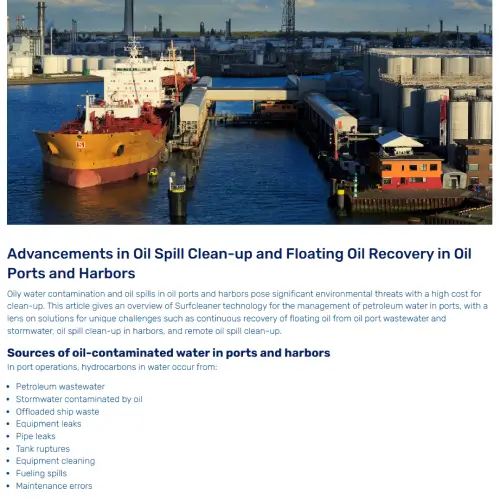 Advancements in Oil Spill Clean-up and Floating Oil Recovery in Oil Ports and Harbors