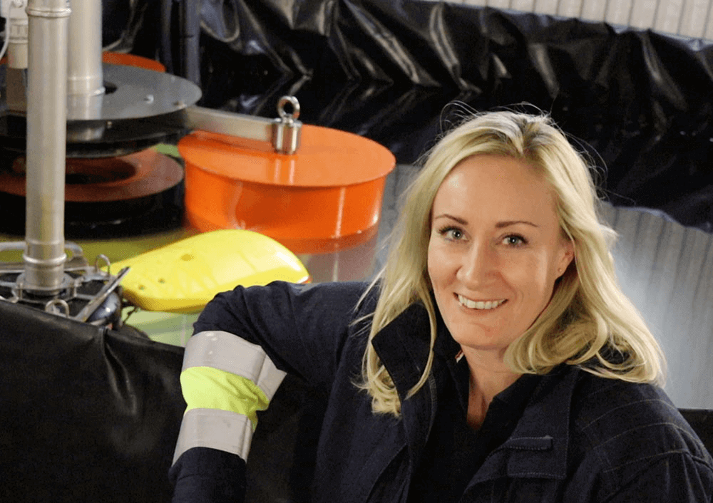 Christina Lundbäck founder of SurfCleaner is pictured with one of the company’s skimmer separator hybrids